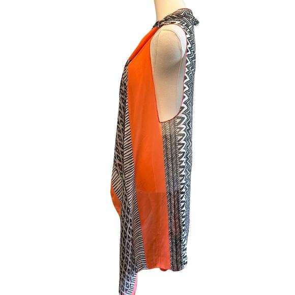 Shawl Vest Top Poncho Kimono Open Orange Black Geo Aztec Boho Gypsy Hippie - Picture 9 of 11